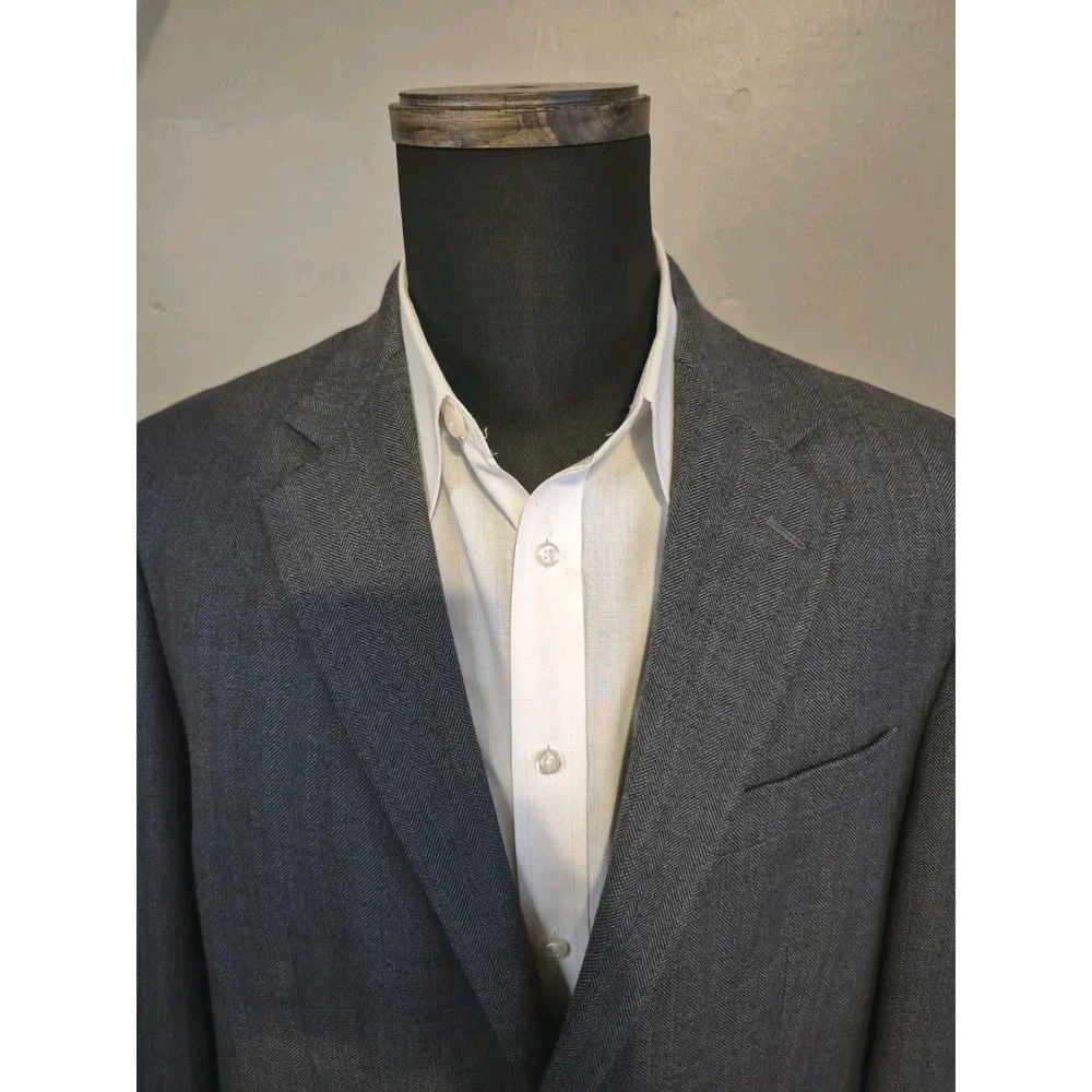 Pronto Uomo Mens Wool Sports Coat 40R Gray Herringbone 2 Button Blazer